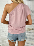 PINK ONE-SHOULDER CASUAL TOP