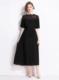 LACE OPENWORK LOOSE PLEATED DRESS