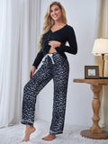 FASHION V-NECK LONG SLEEVE LEOPARD PRINT PAJAMAS