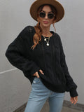 FASHION TWISTED ROPE SOLID COLOR LOOSE ROUND NECK SWEATER