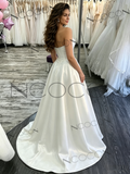 A Line Beading Satin Wedding Dress With Slit