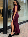 Fuchisa Split Bodycon Mermaid Evening Maxi Party Dress