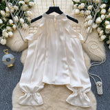 High Collar Flowy Ivory Blouse