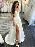A Line Beading Satin Wedding Dress With Slit
