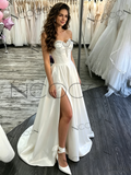 A Line Beading Satin Wedding Dress With Slit