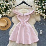 Pink Short Satin Off The Shoulder Cocktail Dress