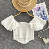 Lace Ruffle Sleeves White Off-Shoulder Corset Top