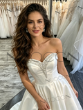 A Line Beading Satin Wedding Dress With Slit