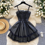 Short Black Mini Ruffles Lace Dress