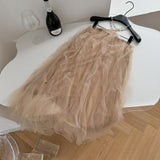 Flowing Layered Hem Apricot Halter Tulle Dress