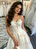 A Line Beading Satin Wedding Dress With Slit