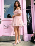 Tulle Off The Shoulder Blush Pink Short Mini Homecoming Dress