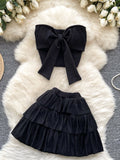 Crop Top Oversized Bow Tiered Ruffled Skirt