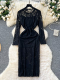 Elegance Black Long Sleeve Lace Dress
