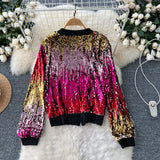 Stunning Ombre Design Sequin Bomber Jacket