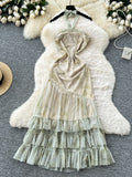 Ruffles Soft Pastel Hues Halter Neck Maxi Dress