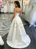 A Line Beading Satin Wedding Dress With Slit