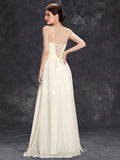 Chiffon Sweetheart Ivory A Line Appliques Wedding Dress With Slit