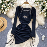 Embellished Adjustable Skirt Black Dres