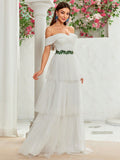Off The Shouler Layer Tulle Belt Lace Wedding Dress