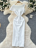 Floral Embellishment One Shoulder White Bodycon Dress