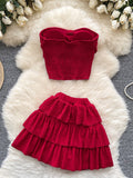 Crop Top Oversized Bow Tiered Ruffled Skirt