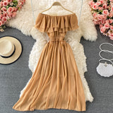 Light Blue Off-Shoulder Ruffled Summer Dress