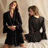 FASHION SEXY BATHROBE SATIN LACE NIGHTGOWN