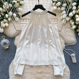 Embellished Neckline Long Sleeves Ivory Blouse