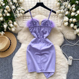 Sexy Lavender Feather-Trimmed Evening Dress