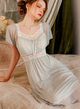 SEXY SHORT SLEEVE TIE BOW GAUZE NIGHTDRESS