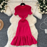 Red Scoop Causal Knit Bodycon Dress