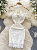 Delicate Lace White Halter Neck Bodycon Dress