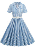 Polk stitching belt short sleeve dress