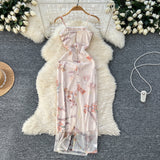 Floral Print Beige Bodycon Maxi Dress