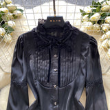 Elegant Lace Cuffs Button White Blouse