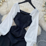 Balloon Sleeves Black Maxi Dress