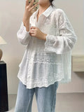 Button-Down Embroidery Front White Blouse