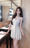 Elegant Lilac Sling Mini Dress with Ruffled Detail