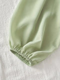 Chiffon Green Long Sleeve Ruffle Hem Blouse