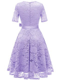 Lavender Lace Belt Crew Neck Short Sleeve Dress
