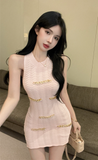 Charming Pink Sleeveless Dress with Gold Chain Accents