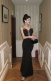 Elegant Black Mermaid Gown with Studded Straps