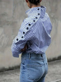 Causal Striped Turtle Neck Button Office Blouse