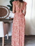 Cut-Out Waist Design Elegant Floral Maxi Dress