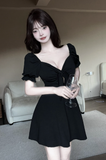Stylish Short - Sleeve White Dress with Deep V - neck and Tie Detail