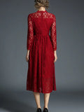 Burgundy High Neck Lace Long Sleeve Party Dress