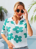 Lapel Flower Printed Short Sleeve T-shirt