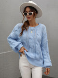FASHION TWISTED ROPE SOLID COLOR LOOSE ROUND NECK SWEATER