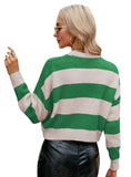 FASHION SHORT ROUND NECK STRIPED CONTRAST SWEATER